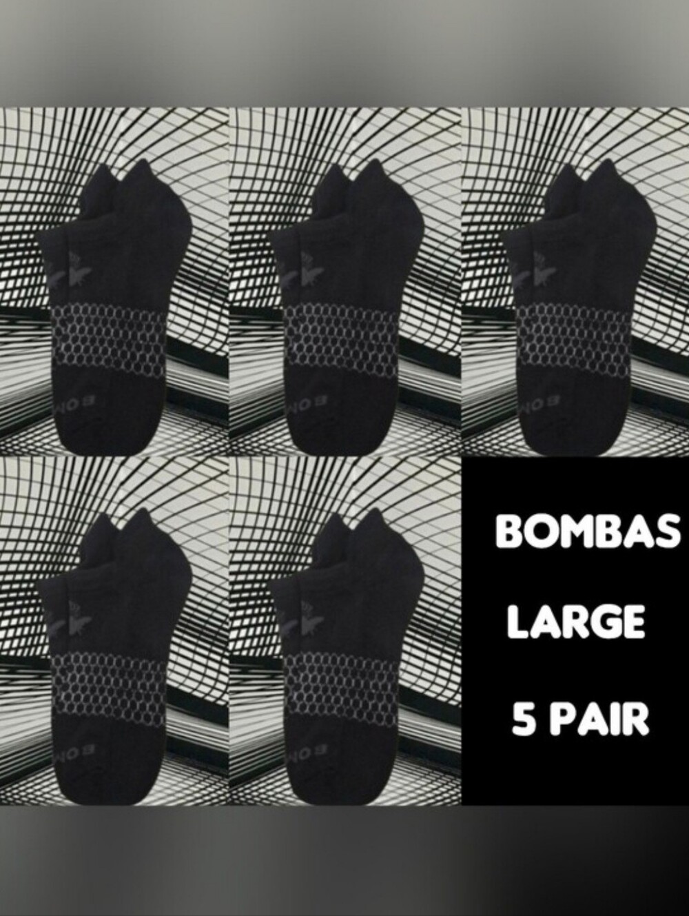Bombas Ankle Socks Large 5 Pair Unisex Womens & Mens Honeycomb Black/Grey BNWT